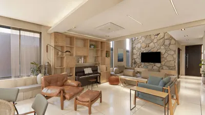 Ambiente de estar com design de interiores sofisticado - Arquiteta Melissa